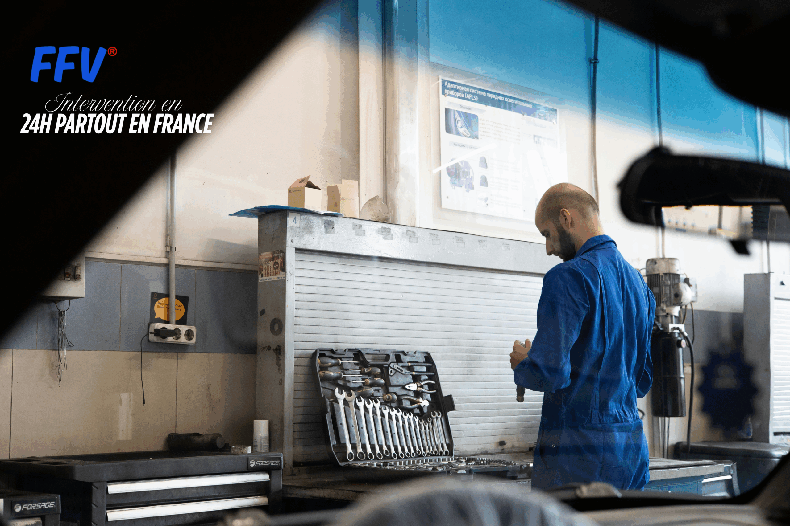 Technicien FFV remplaçant un pare-brise sans avance de frais à